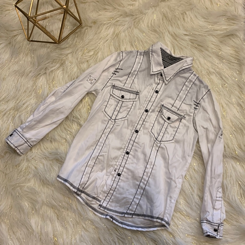 Smash White and Black Pearl Snap Long Sleeve Shirt Boys 6